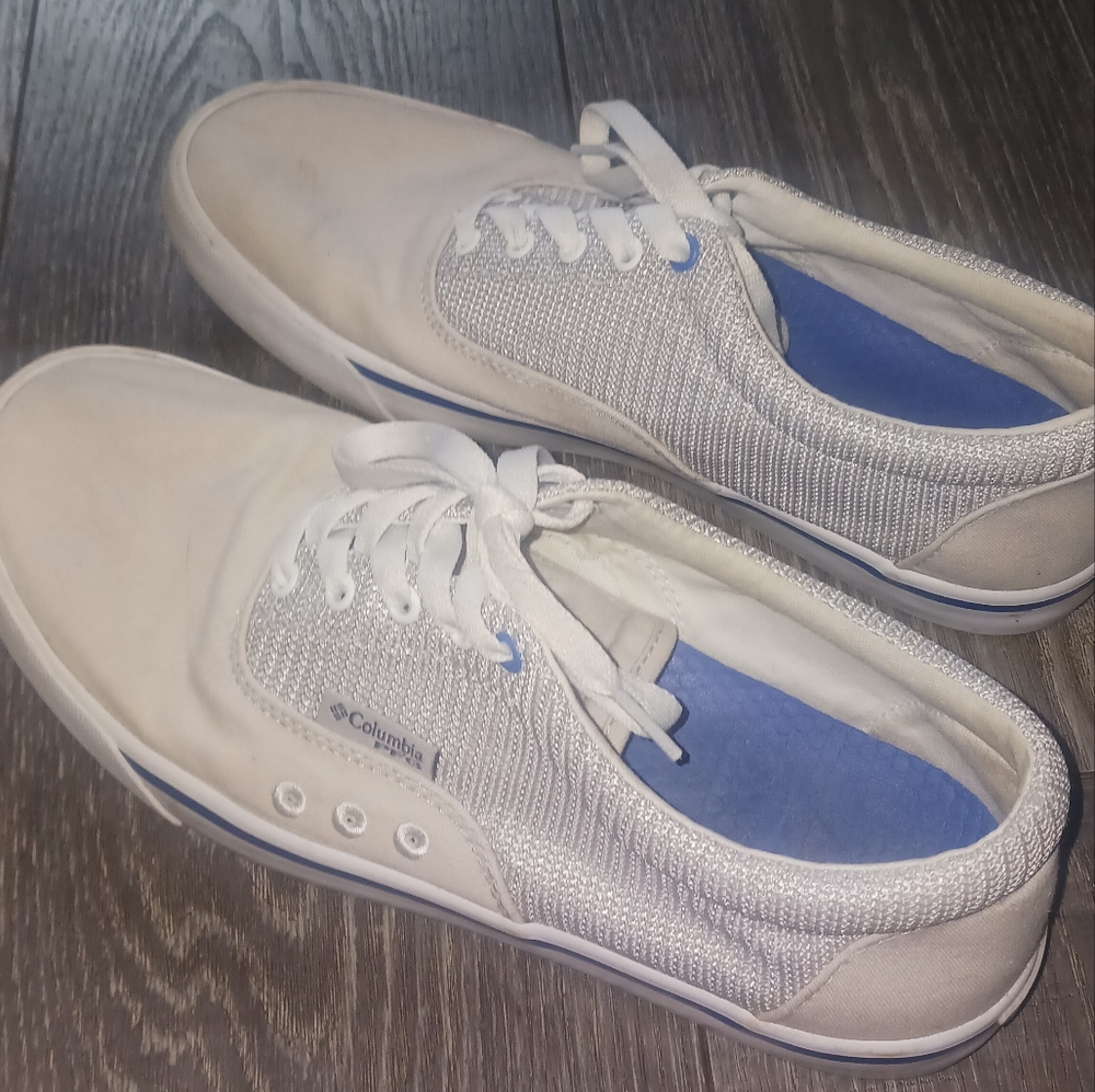 Columbia PFG White and Blue Shoes Comfortable Canvas Design, Mens Size 9